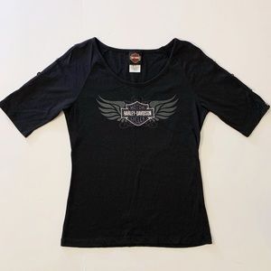 Harley-Davidson Black Short Sleeve Women's Tee with Winged Logo